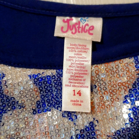 EUC Girl's 14 Super Cute Justice Sequined Stars & Stripes Dress with Ruffles - Picture 3 of 5
